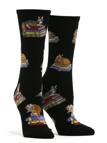 Women's Cats On Books Socks