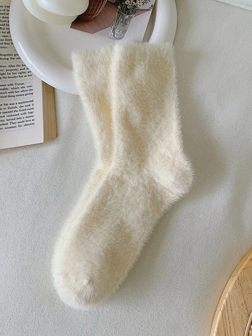 Women's Ivory Fuzzy Socks