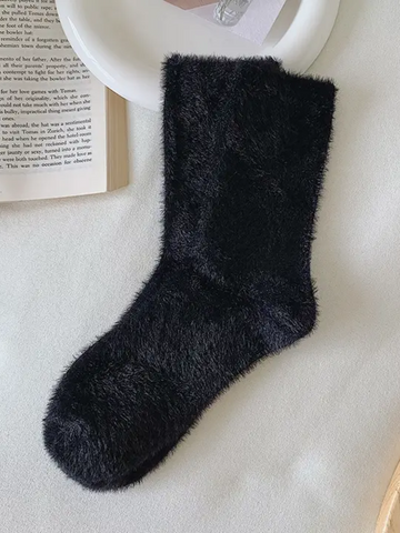 Women's Black Fuzzy Socks