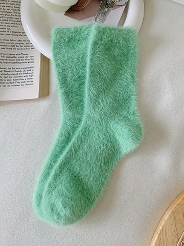 Women's Lake Green Fuzzy Socks