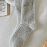 Women's Light Gray Fuzzy Socks