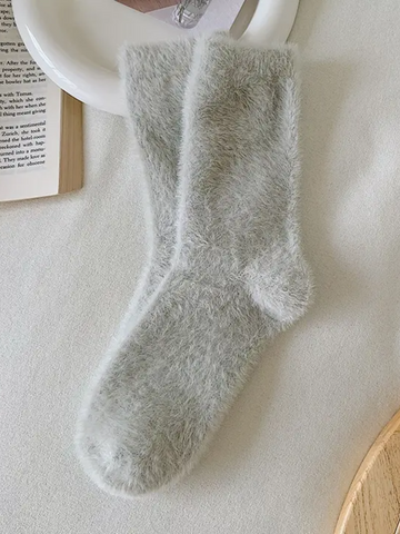 Women's Light Gray Fuzzy Socks