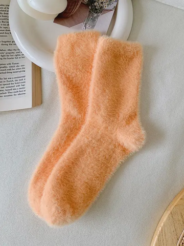 Women's Orange Fuzzy Socks