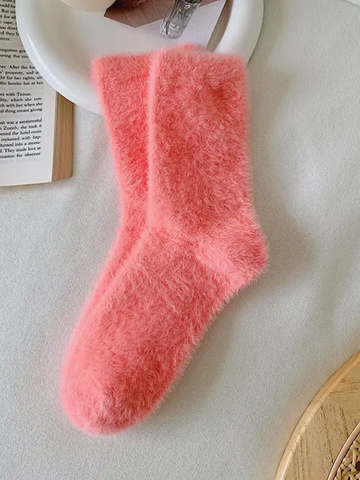 Women's Red Fuzzy Socks