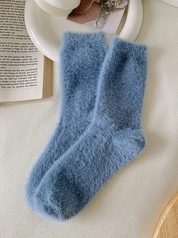Women's Blue Fuzzy Socks