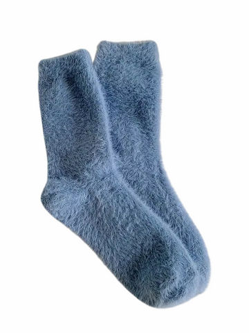 Women's Blue Fuzzy Socks