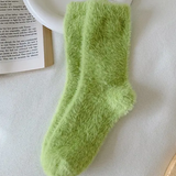 Women's Green Fuzzy Socks