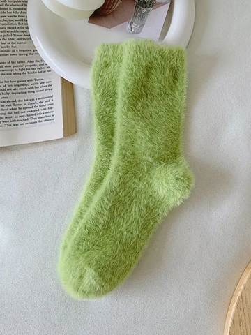 Women's Green Fuzzy Socks