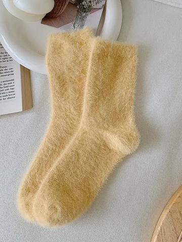Women's Sunshine Yellow Fuzzy Socks