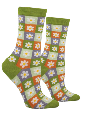 Women's Bamboo Daisy Squares Socks