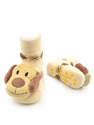 Baby's Brown Dog Rattle Socks